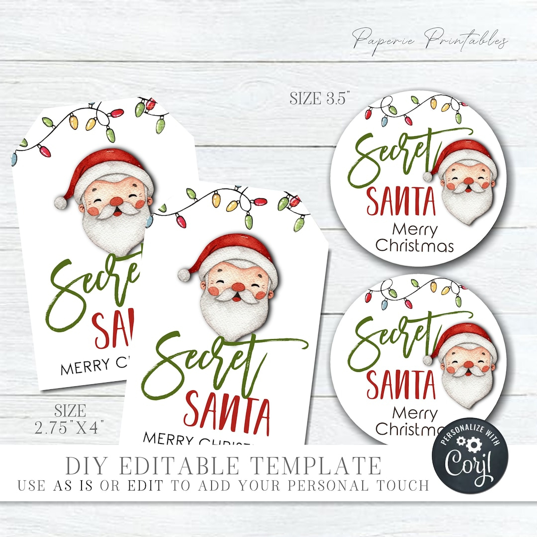 Editable Secret Santa Gift Tags: Printable Christmas Labels (Corjl) - Etsy.de for Printable Secret Santa Gift Tags