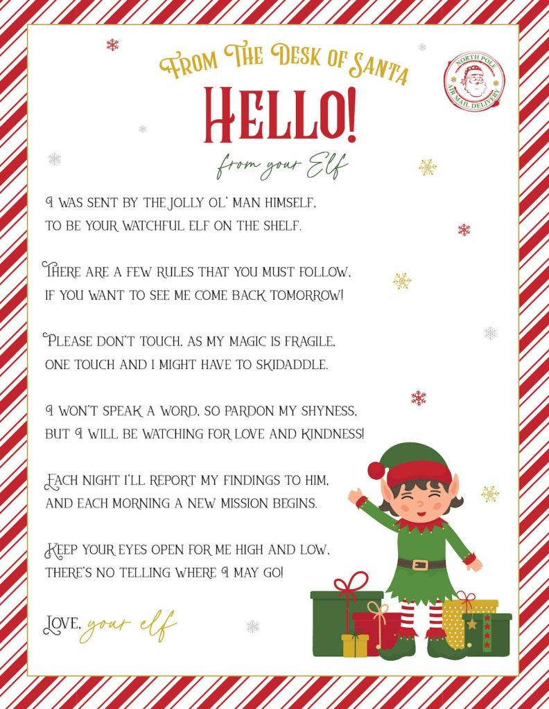 Elf On The Shelf Arrival And Goodbye Letters, Free Printable Set within Elf on the Shelf First Arrival Letter Free Printable