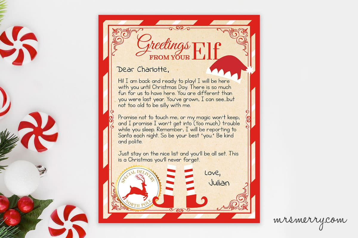 Elf On The Shelf Arrival Letter Personalized Printable | Mrs. Merry in Elf on the Shelf First Arrival Letter Free Printable