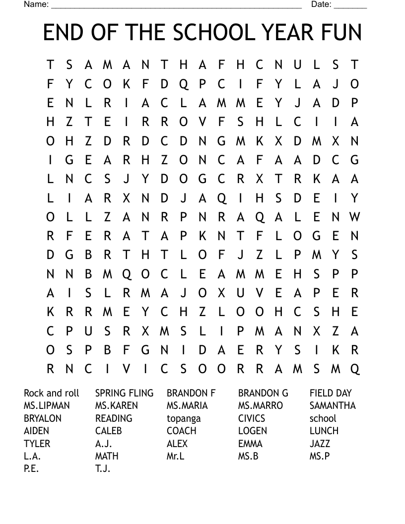 End Of The School Year Fun Word Search - Wordmint for End of School Year Word Search Free Printable