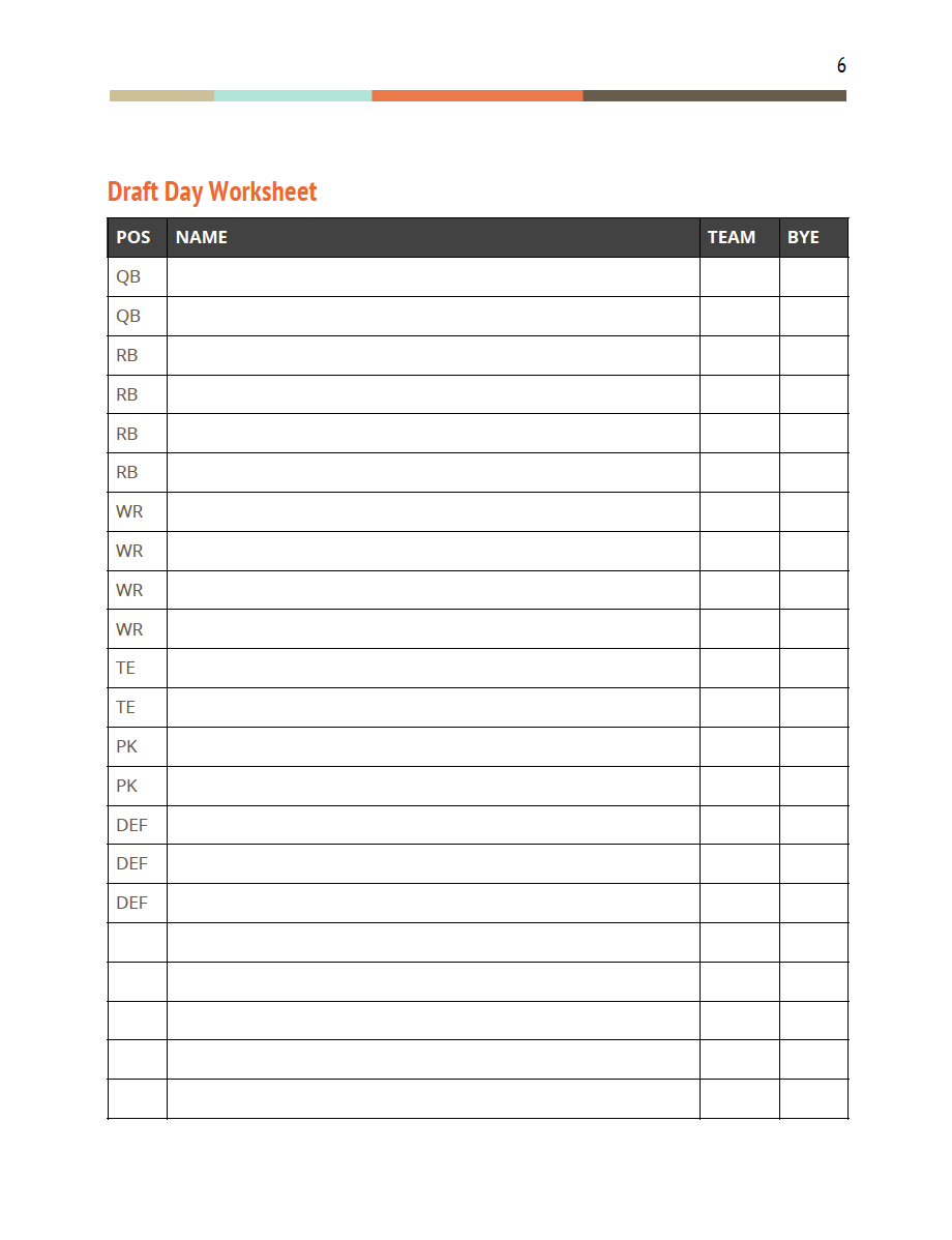 Fantasy Football Draft Packet — Fandraft for Fantasy Football Draft Sheet Printable