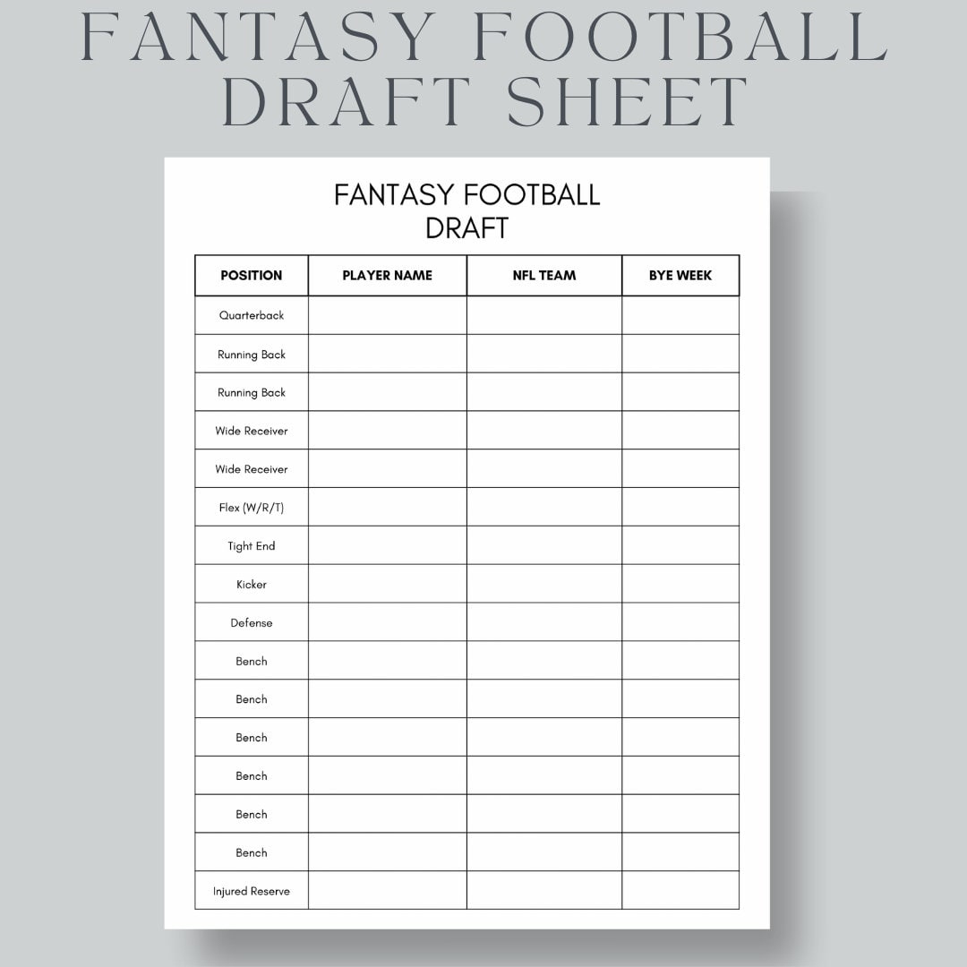 Fantasy Football Draft Sheet: Us Letter, A4, A5 (Instant Download with regard to Free Printable Fantasy Football Draft Sheet