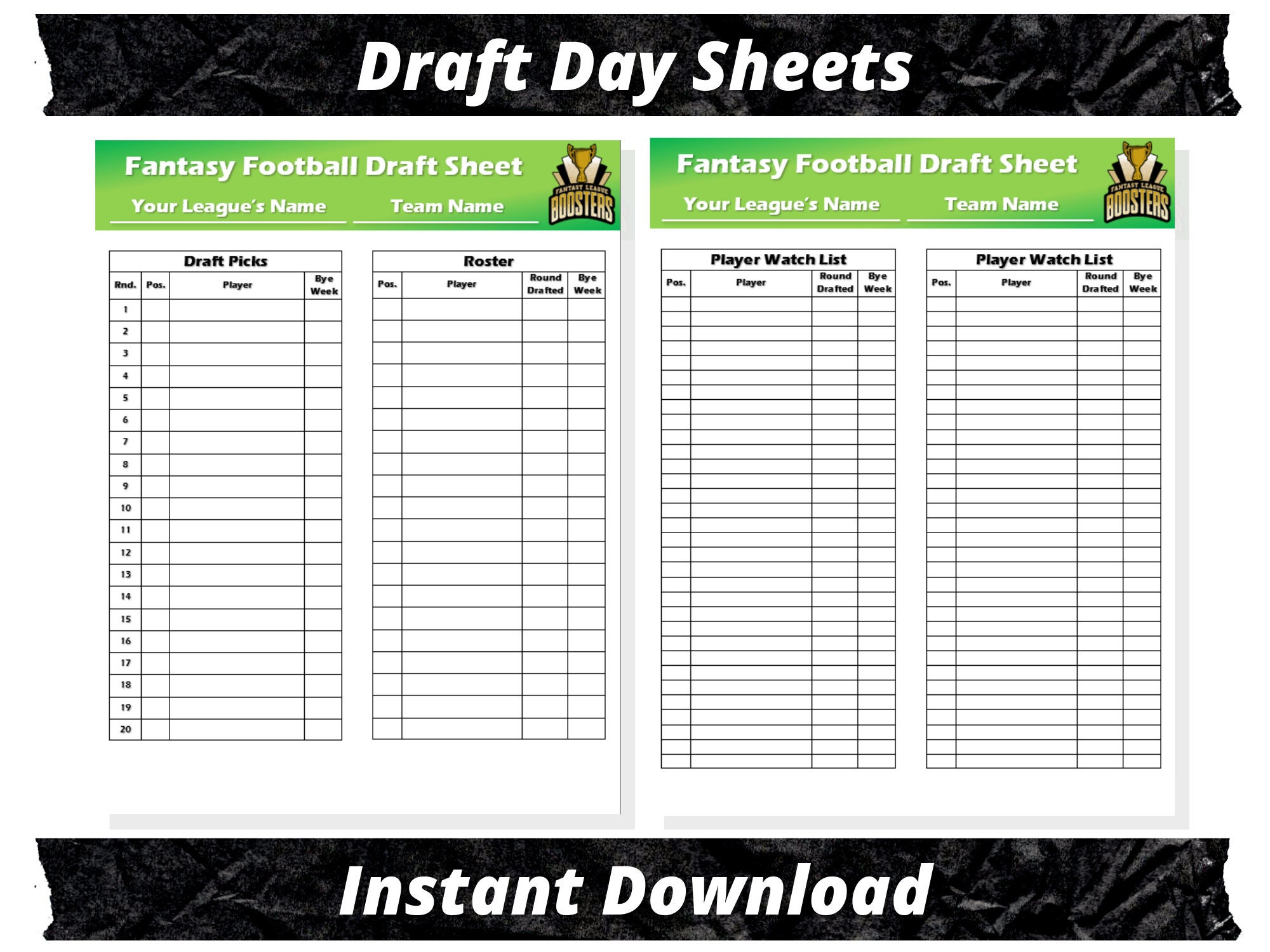 Fantasy Football Draft Sheets | 2025 Season | Microsoft Word regarding Fantasy Football Draft Sheet Printable