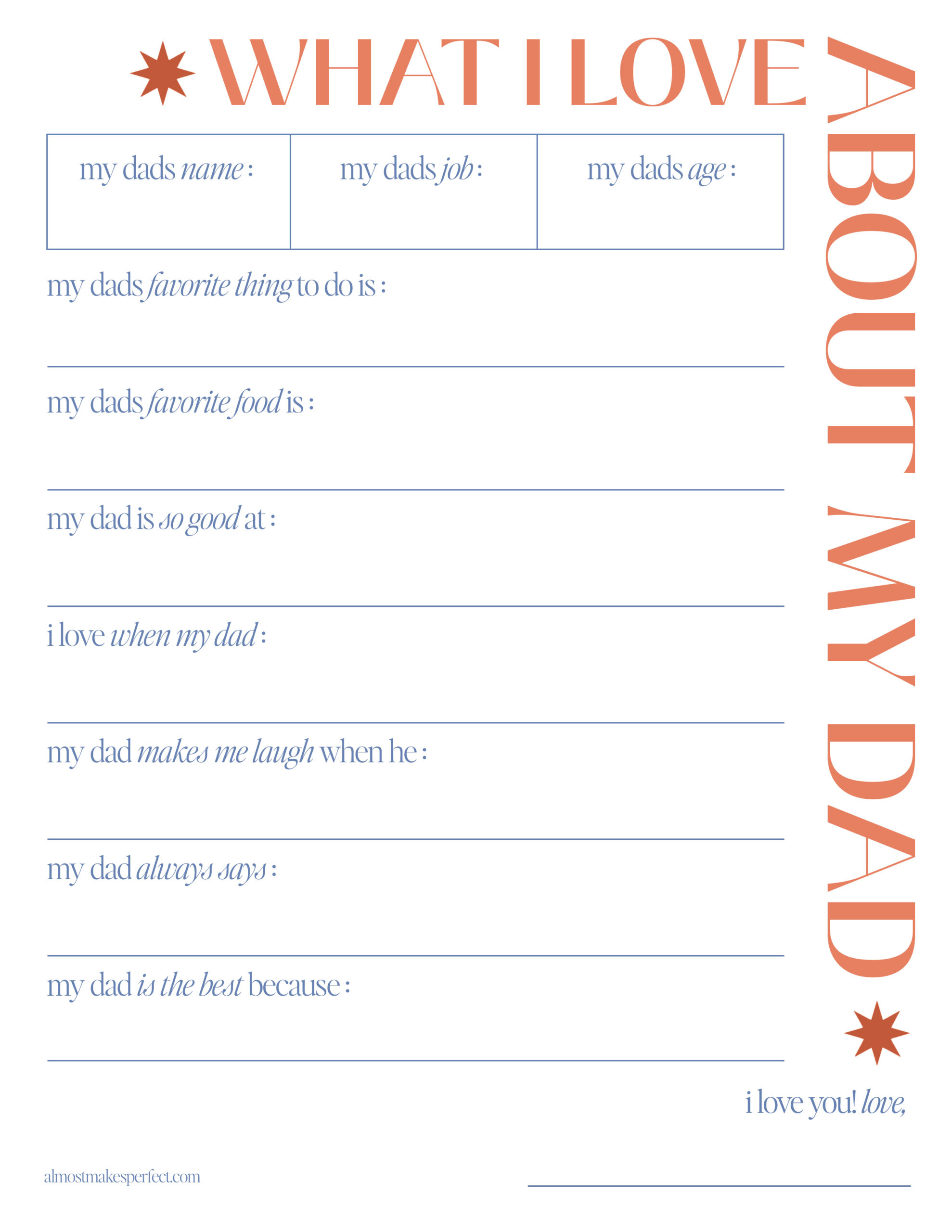 Father&amp;#039;S Day Fill-In-The-Blank Printable – Almost Makes Perfect with regard to Father&amp;amp;#039;s Day Fill in the Blank For Kids Free Printable