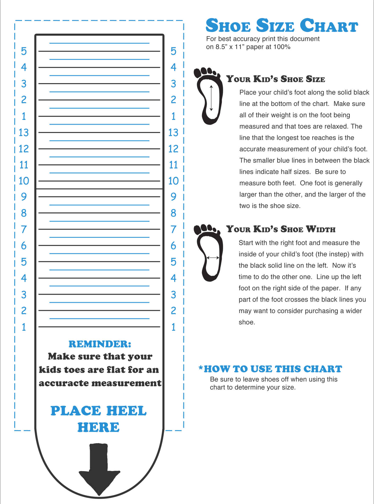 Foot Measure Printable Shoe Size Chart Width Kids Shoe Sizes And pertaining to Printable Shoe Size Chart Kids