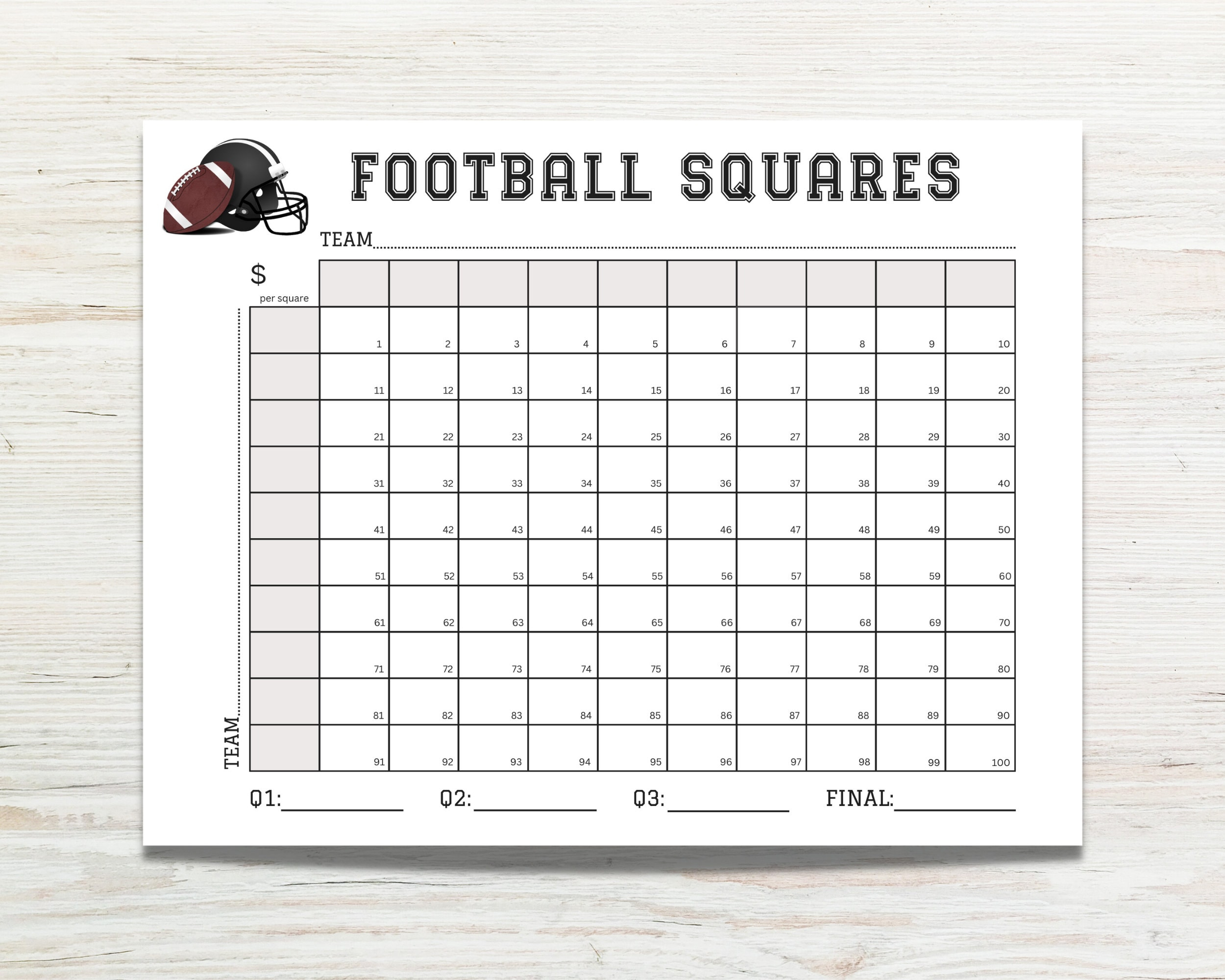 Football Squares Printable, Football Square Fundraiser, 100 Square regarding Printable 100 Square Football Pool