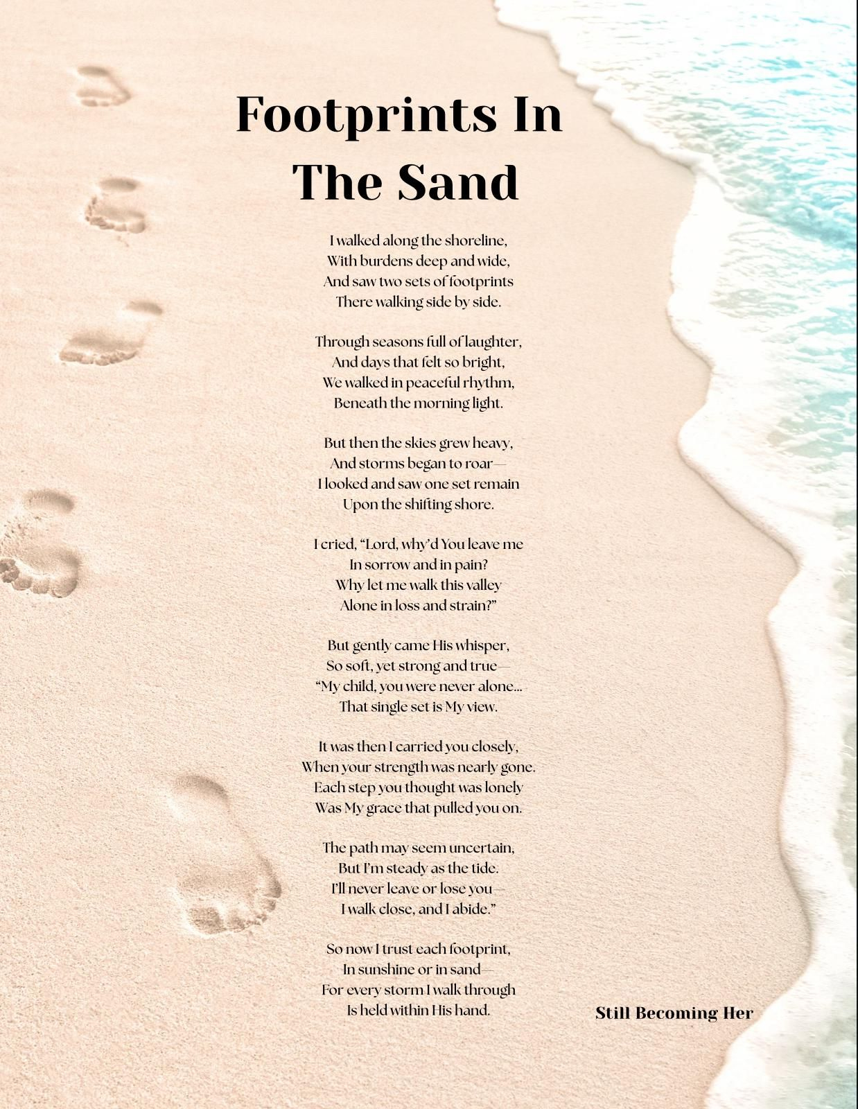 Footprints In The Sand Poem Printable - Shop On Pinterest regarding Printable Footprints In The Sand Poem