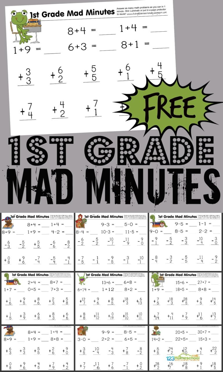 Free 1St Grade Printable Math Worksheets & First Grade Mad Minutes! inside Free Math Printables For 1St Grade