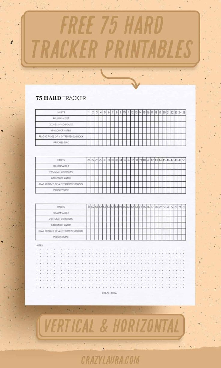 Free 75 Hard Tracker Printable With Two Versions - Crazy Laura within Free Printable 75 Hard Tracker