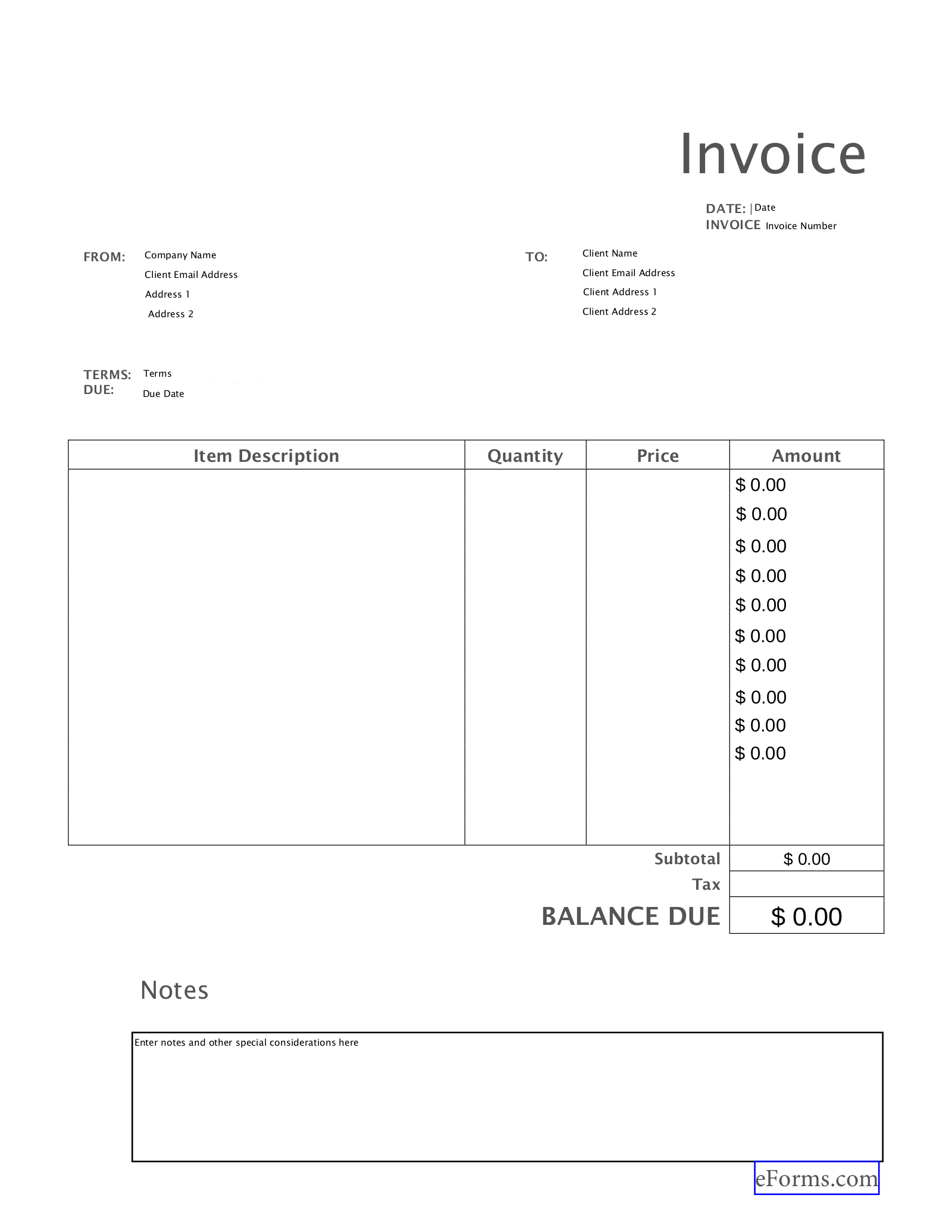 Free Blank Invoice Templates (30) - Pdf – Eforms with regard to Pdf Downloadable Printable Invoice Template
