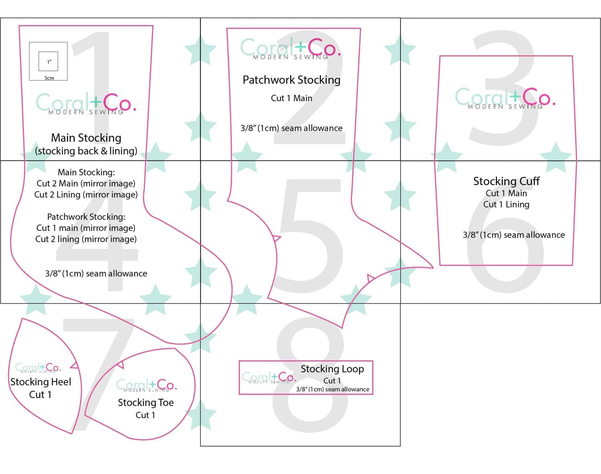 Free Christmas Stocking Sewing Pattern With Toe Patch - Coral + Co. intended for Template Print Free Printable Christmas Stocking Pattern