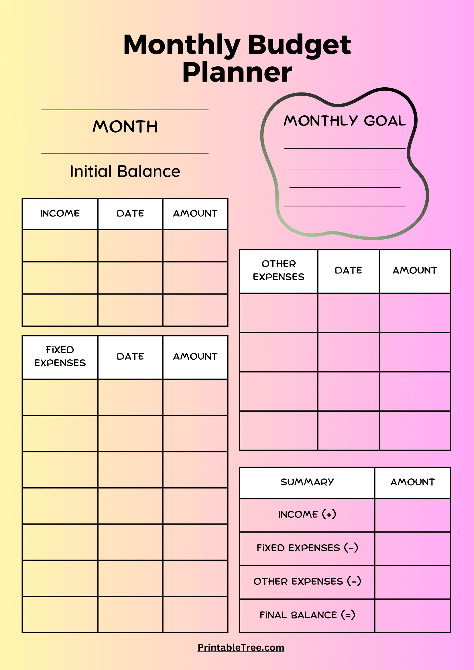 Free Download Printable Monthly Budget Planner Pdf Templates with Free Monthly Budget Templates Printable
