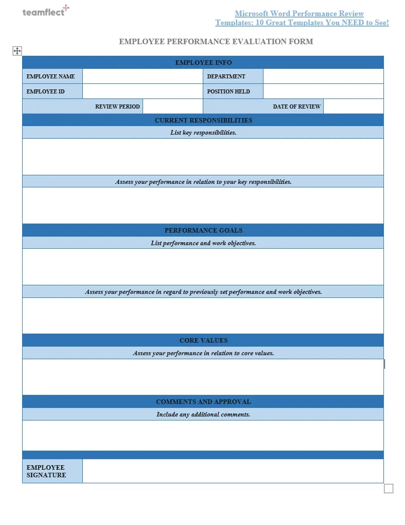 Free Employee Performance Review Template (Excel &amp;amp; Word) with regard to Employee Review Template Free Printable