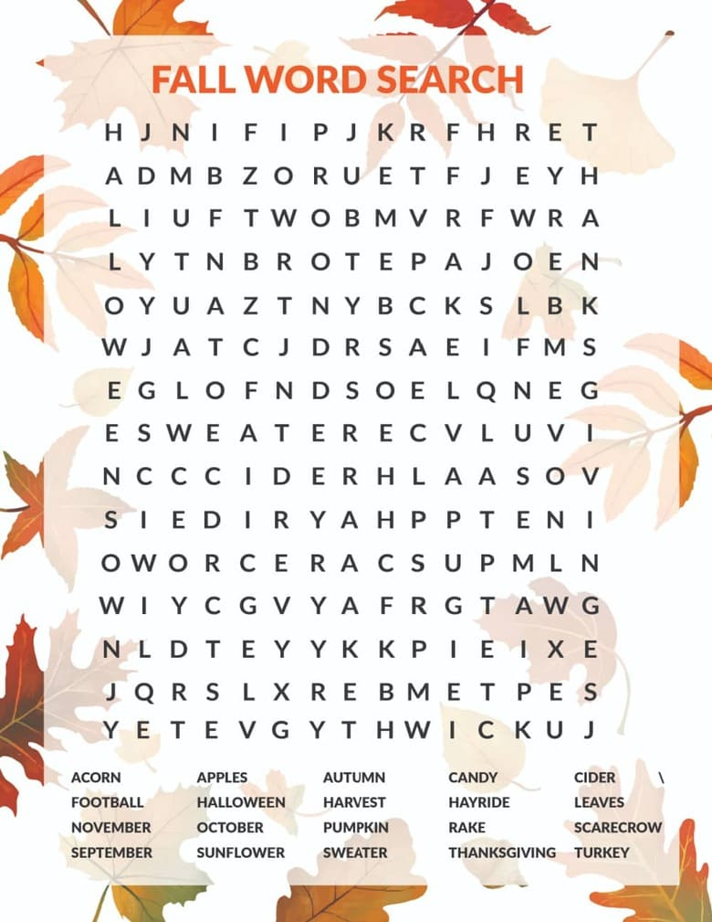 Free Fall Word Search Printable within Free Printable Fall Word Search