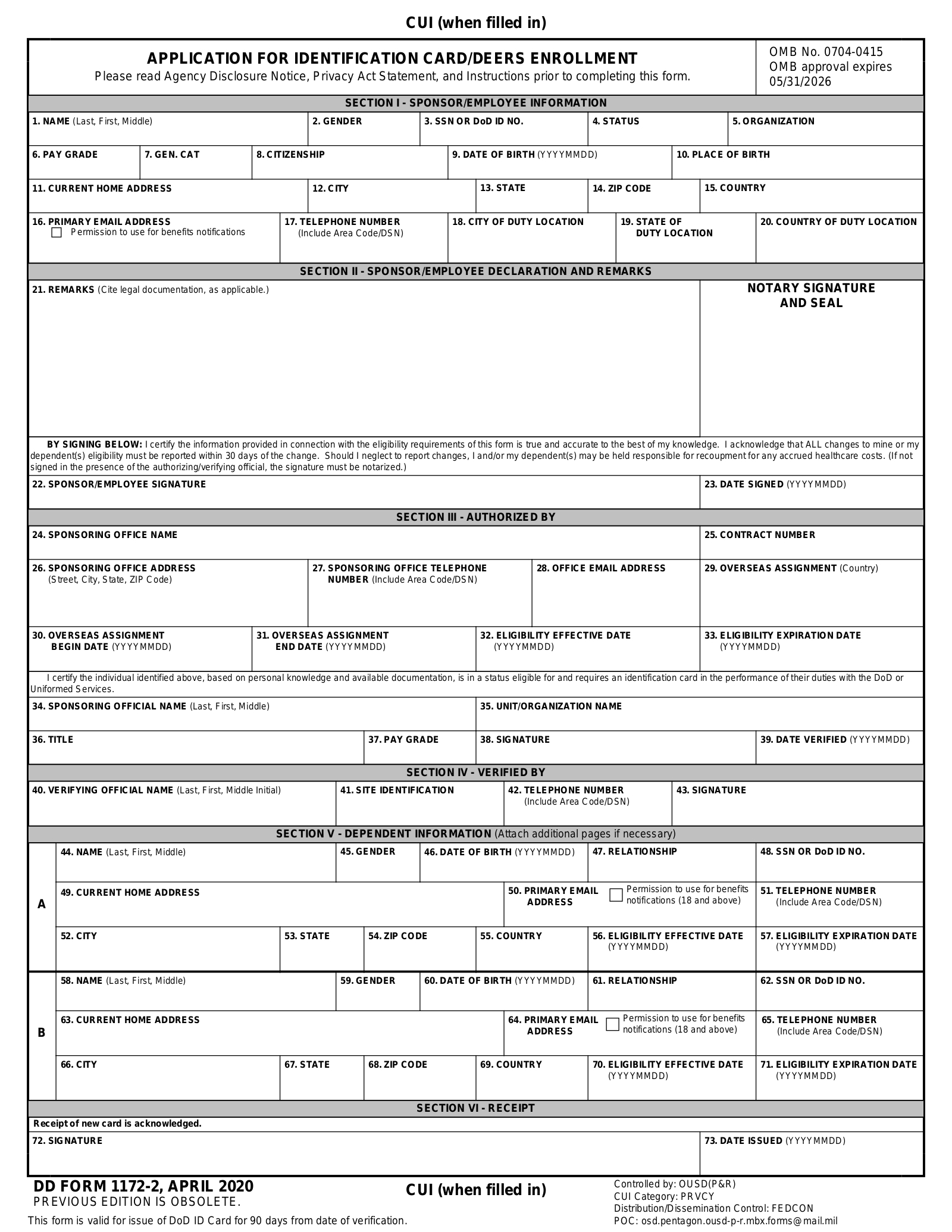 Free Form Dd 1172-2 - Pdf – Eforms intended for Printable Dd Form 1172 2