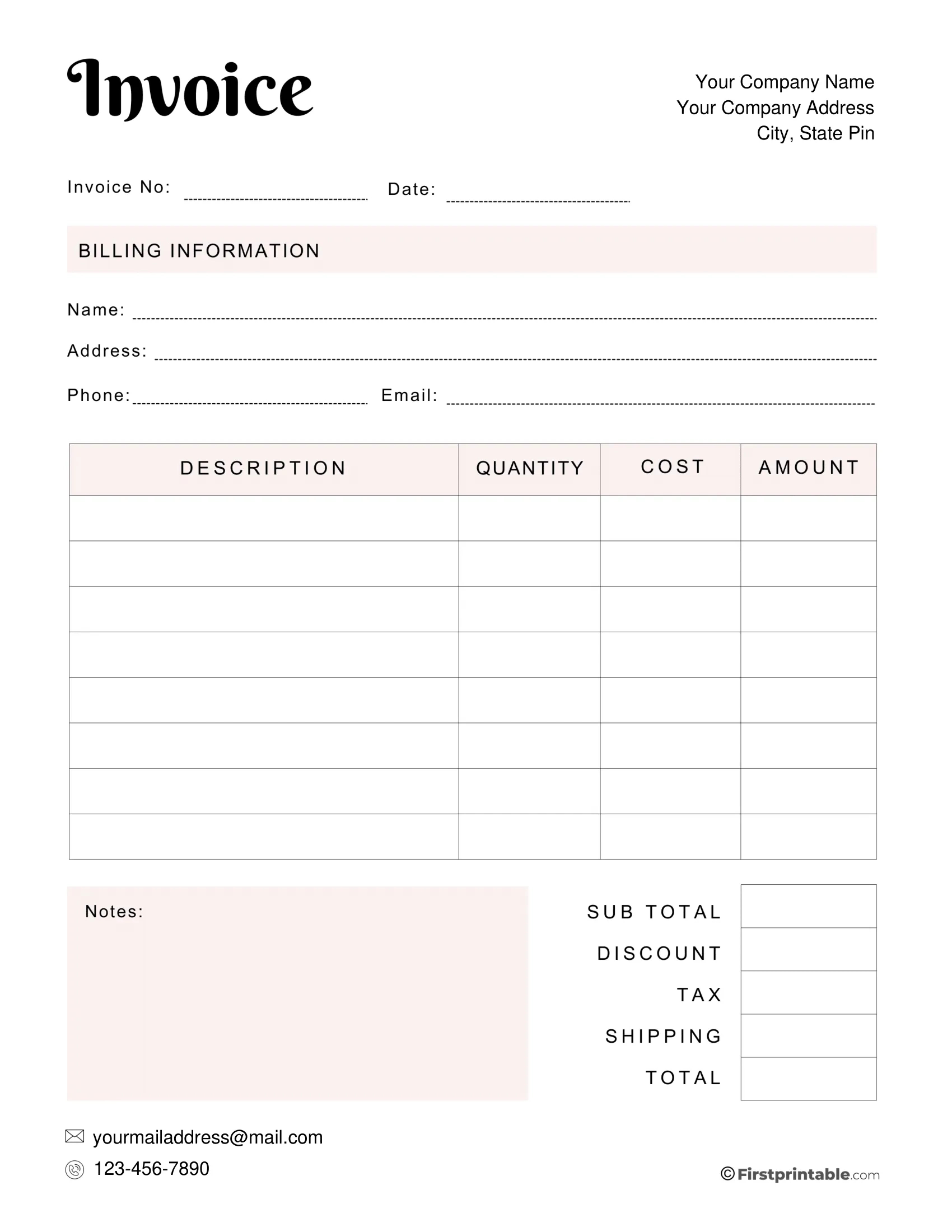 Free Invoice Template Blank Printable | Download intended for Printable Invoice Template Free