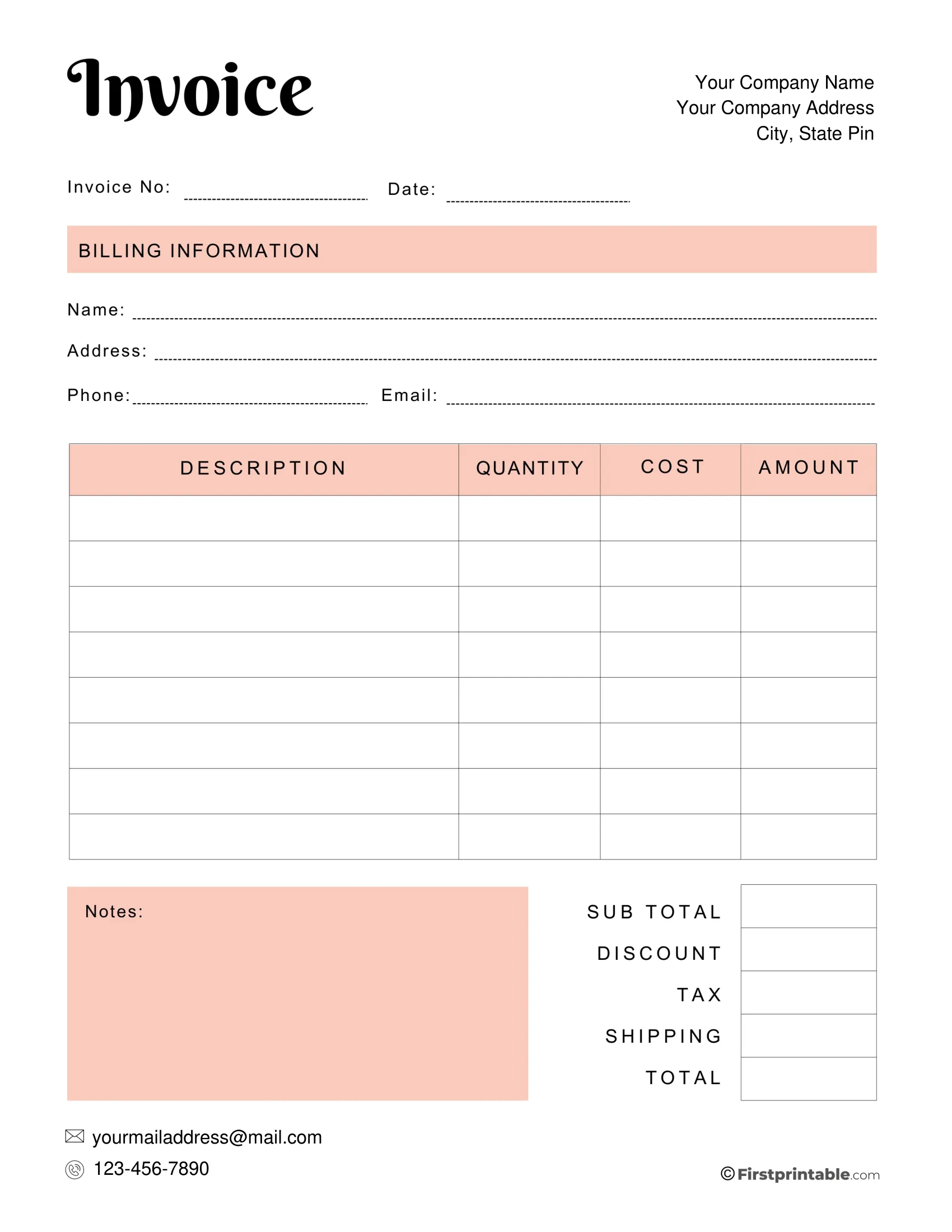 Free Invoice Template Blank Printable | Download with regard to Pdf Downloadable Printable Invoice Template