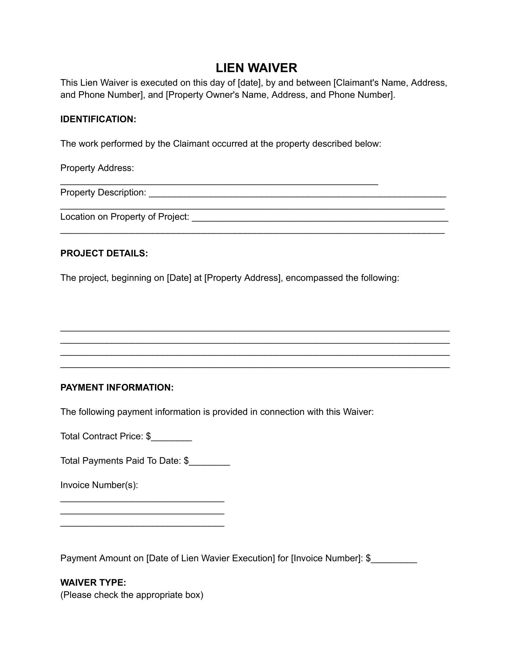 Free Lien Waiver Form (For Contractors) | Pdf & Word with Contractor Printable Lien Waiver Form