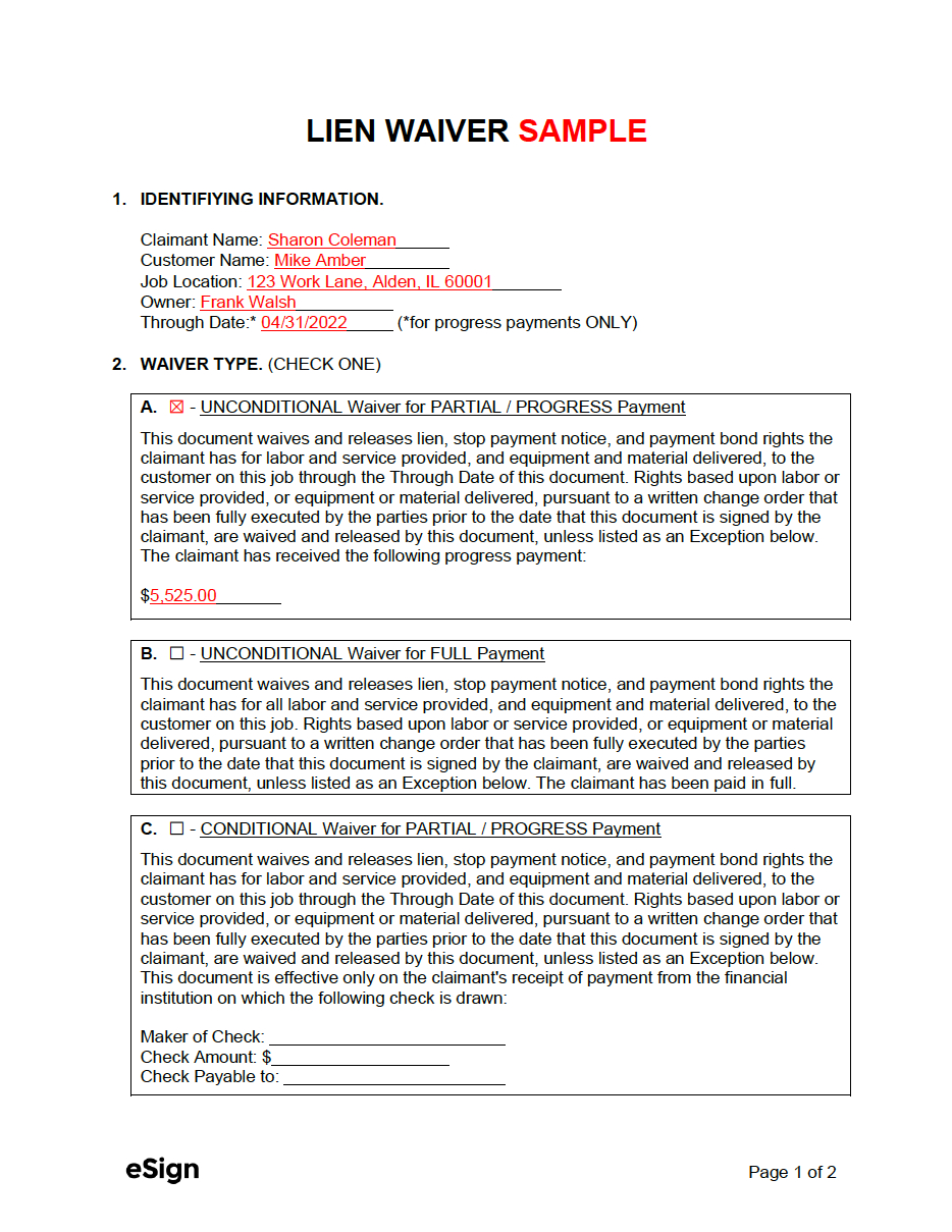 Free Lien Waiver Forms | Pdf | Word with regard to Contractor Printable Lien Waiver Form