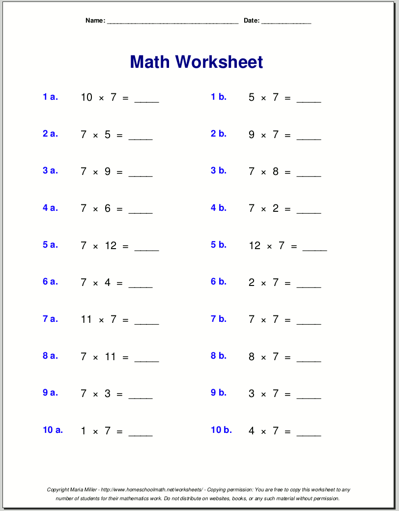 Free Math Worksheets inside Free Printable Math Activity Sheets