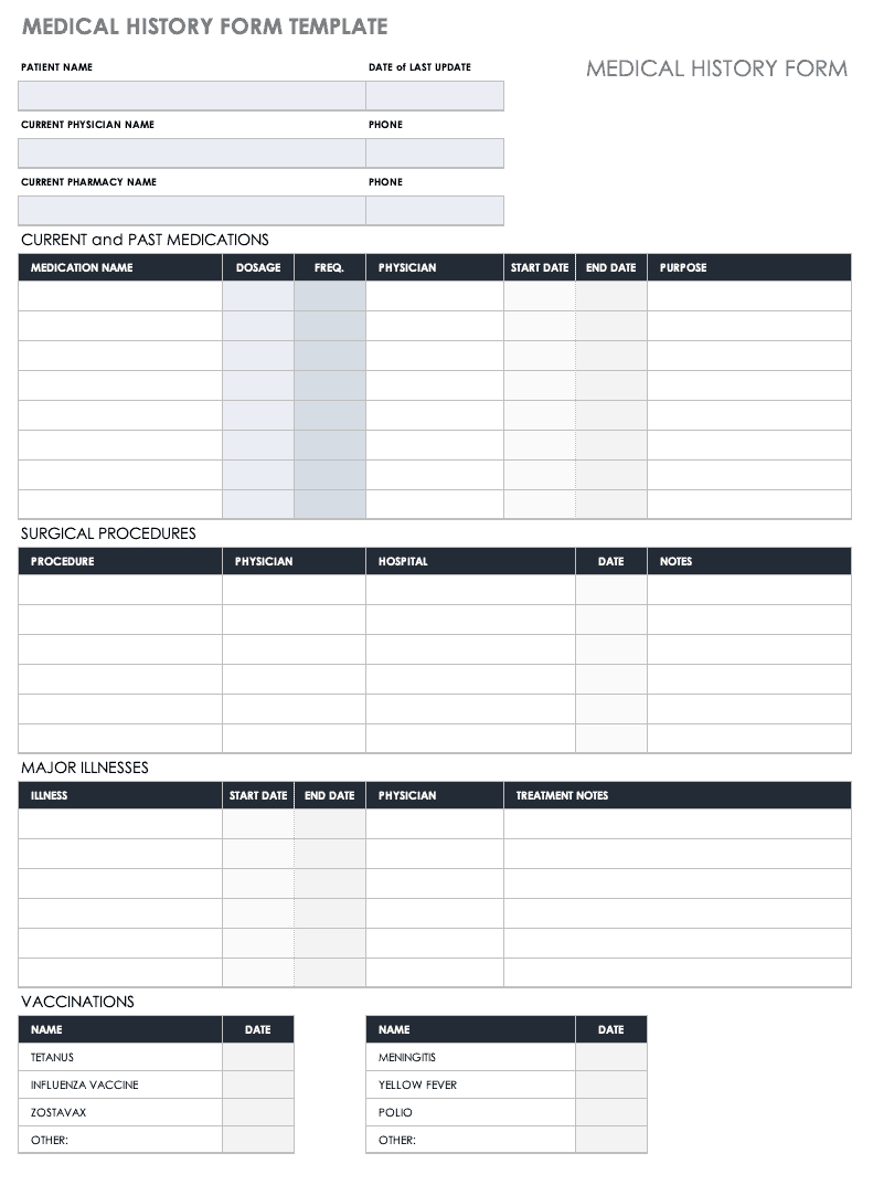 Free Medical Form Templates | Smartsheet with regard to Free Printable Medical Forms