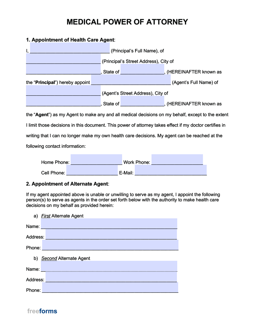 Free Medical Power Of Attorney Forms | Pdf | Word inside Medical Power Of Attorney Forms Free Printable