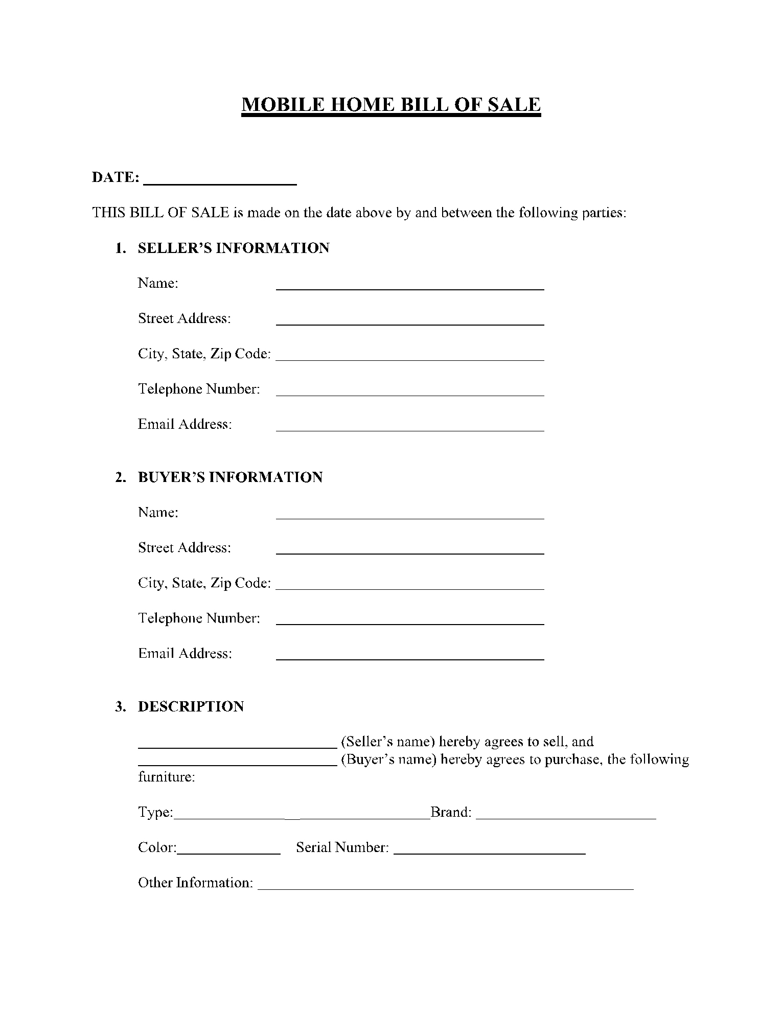 Free Mobile (Manufactured) Home Bill Of Sale Template | Cocosign throughout Printable Mobile Home Bill Of Sale