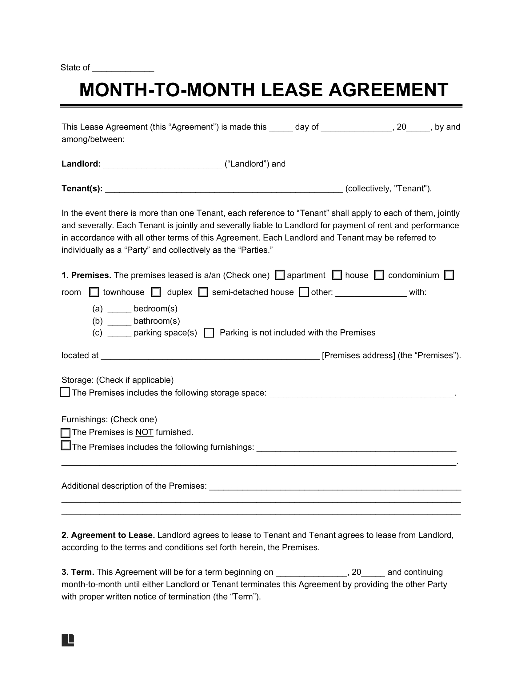 Free Month To Month Lease Agreement Template | Pdf & Word pertaining to Free Printable Month to Month Rental Agreement
