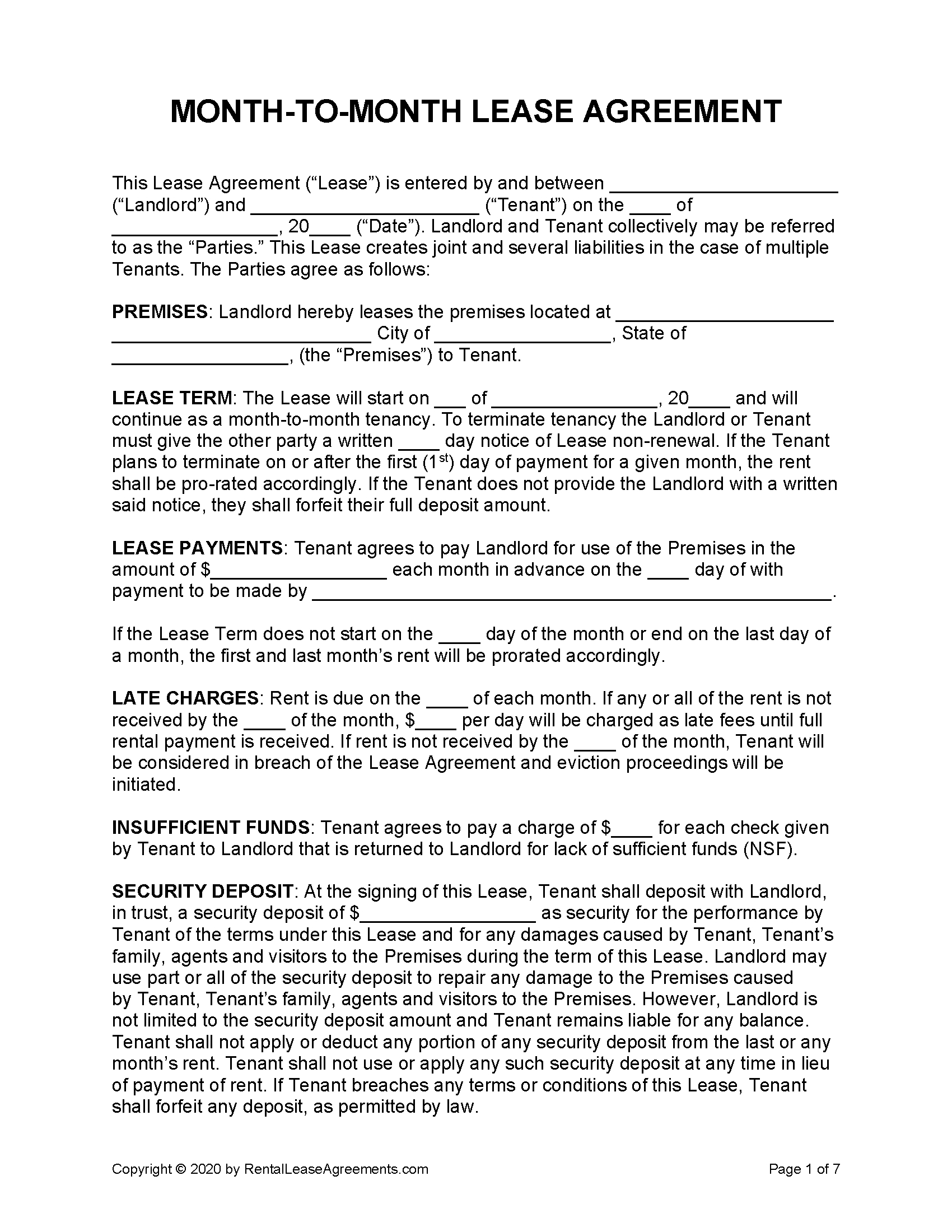 Free Month-To-Month Rental Agreement | Pdf - Word for Free Printable Month to Month Rental Agreement