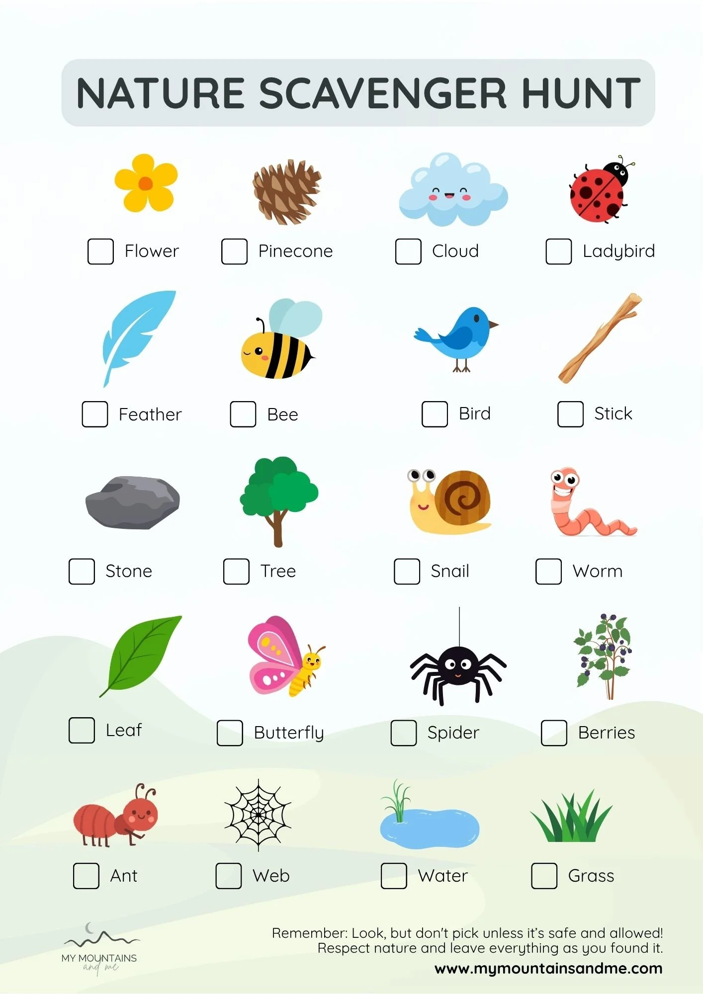 Free Nature Scavenger Hunt Printable For Kids (Uk) — My Mountains with Free Printable Scavenger Hunt