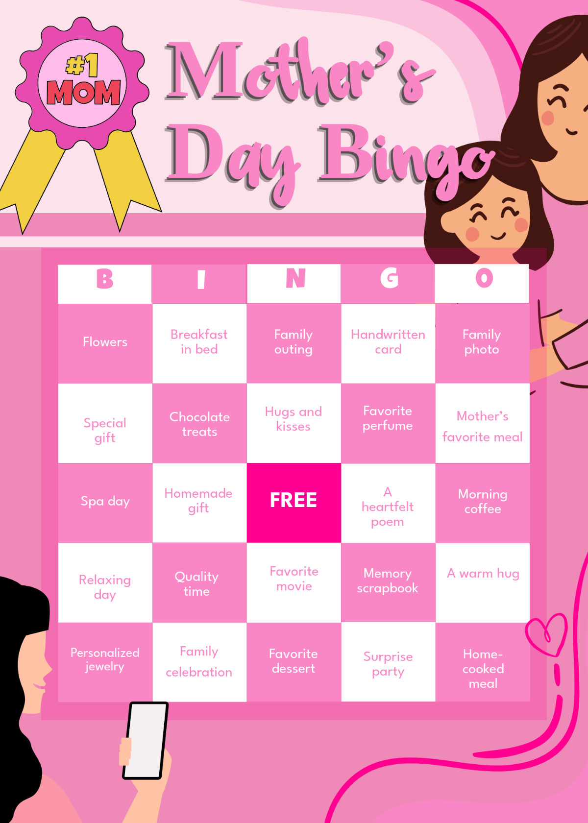 Free Pink Mother'S Day Bingo Template To Edit Online inside Free Printable Mother's Day Games For Adults