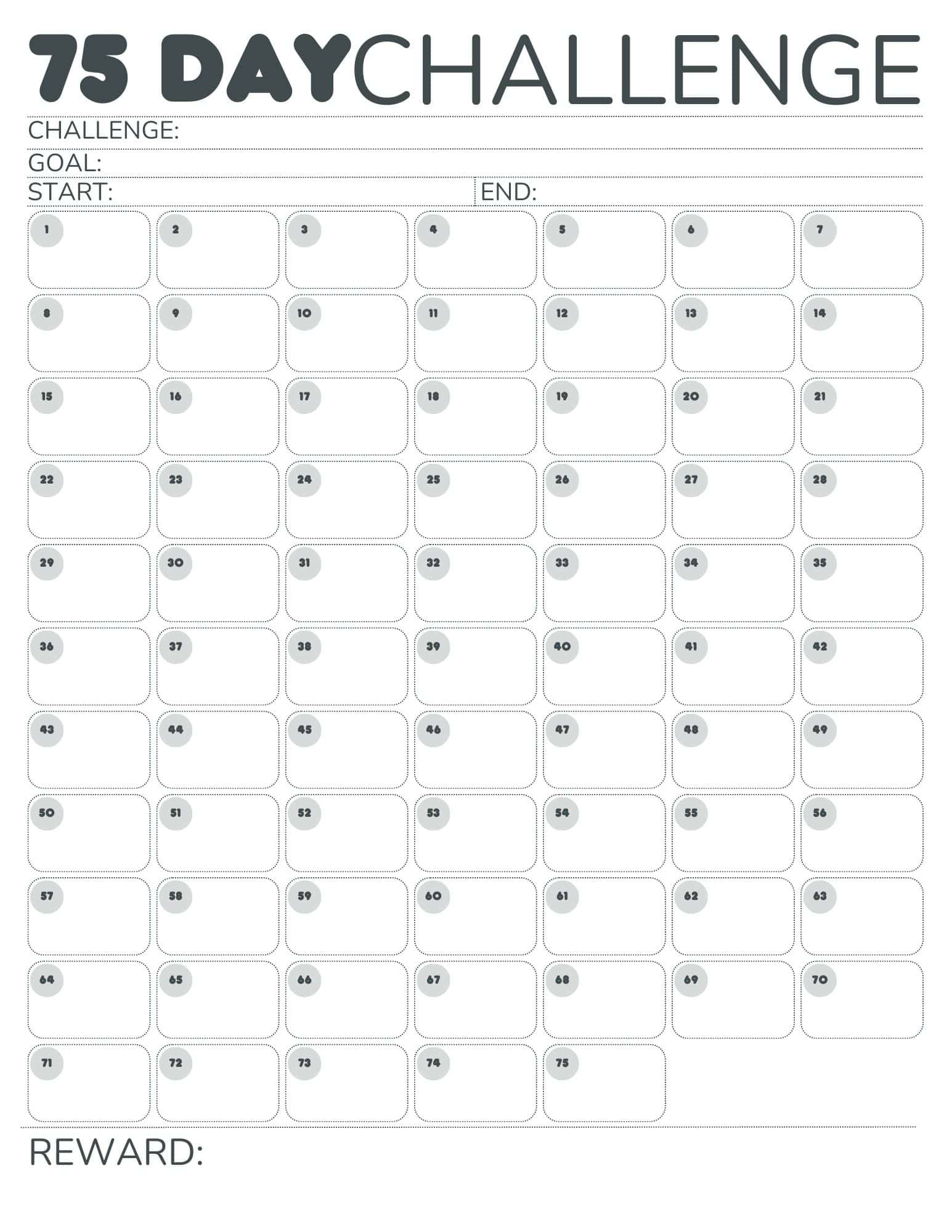 Free Printable 75-Day Challenge Calendar For 75 Hard, 75 Medium with regard to Free Printable 75 Hard Tracker