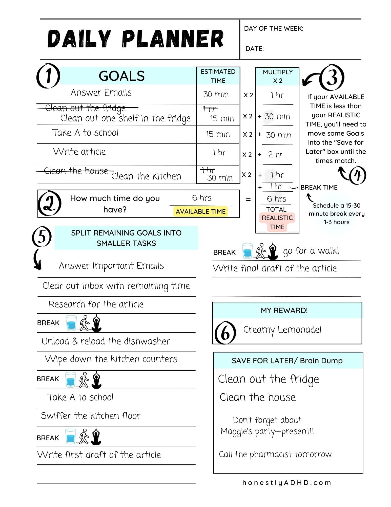 Free Printable Adhd Daily Planner: Achieve Realistic Goals intended for Free Printable Adhd Routine Charts