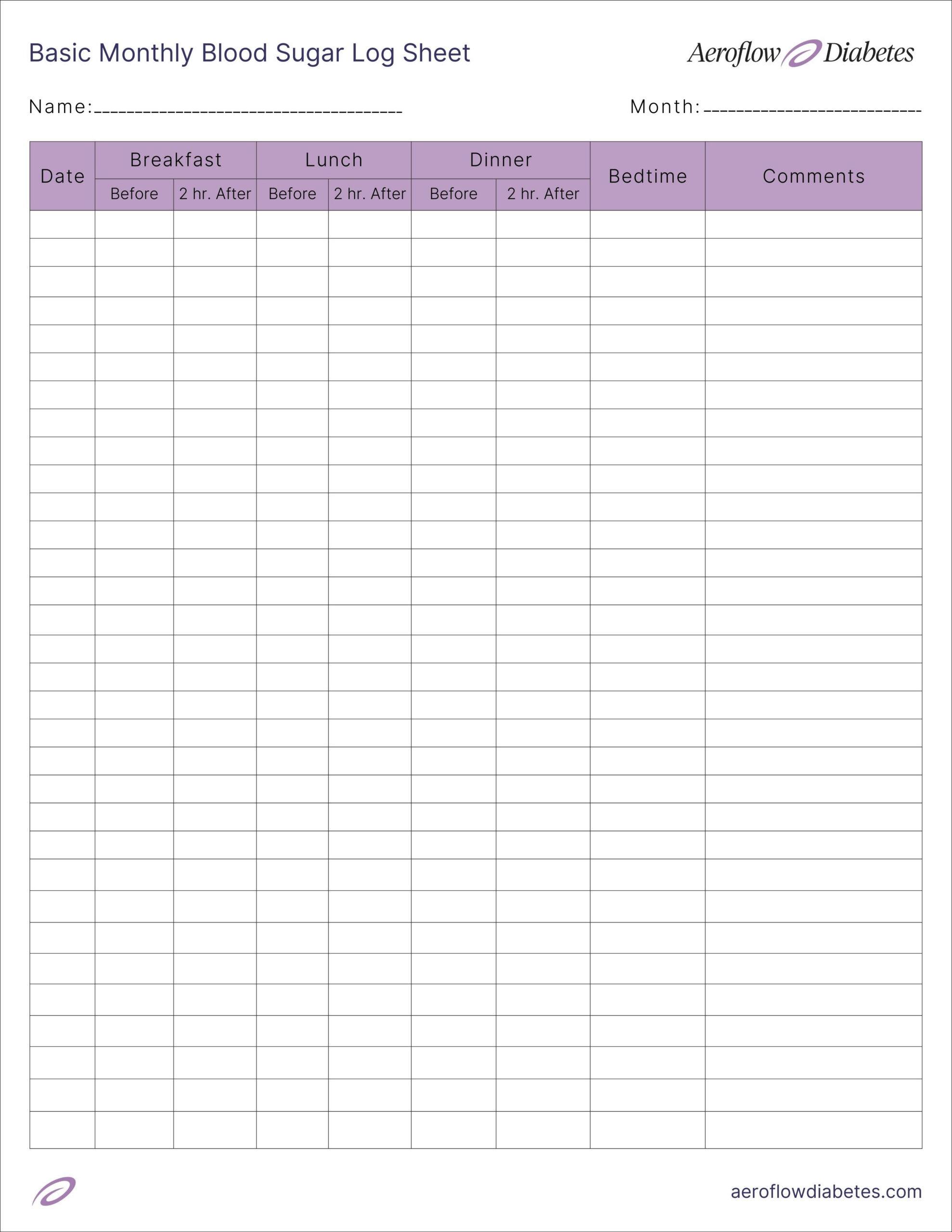 Free Printable Blood Sugar Log Sheet | Aeroflow Diabetes inside Free Blood Sugar Log Sheet Printable