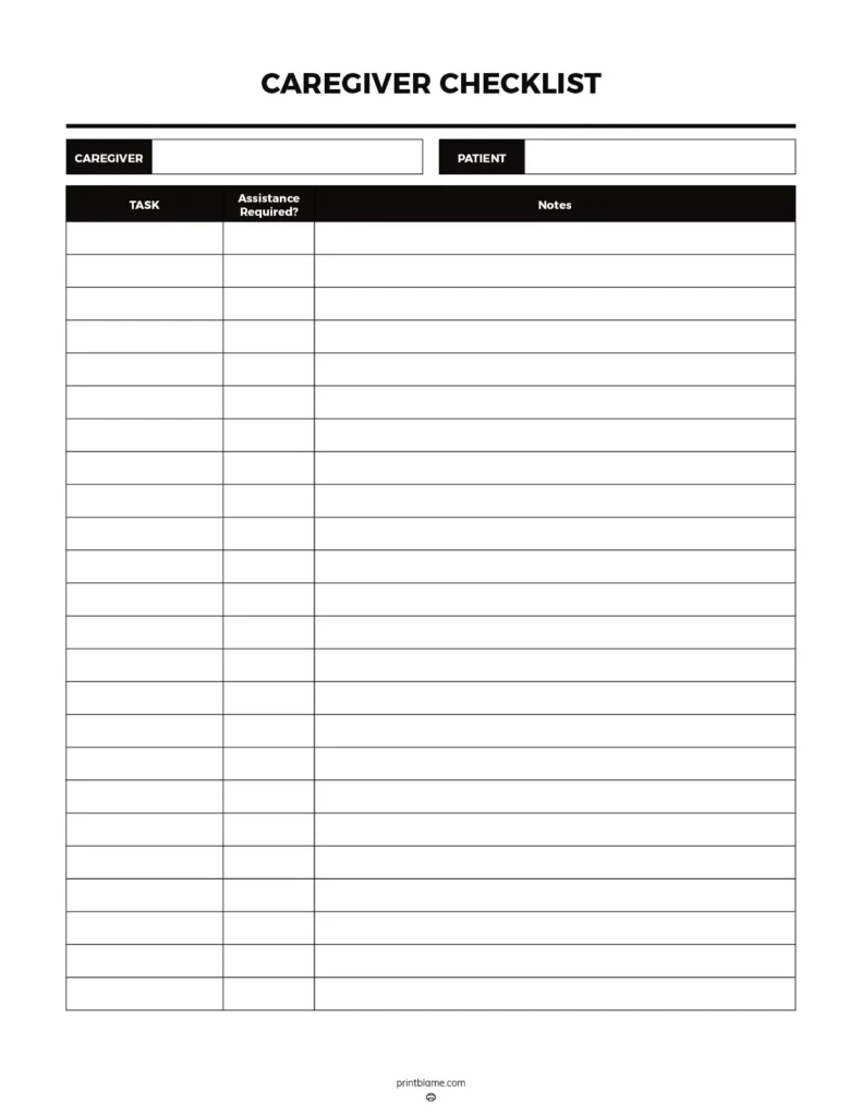 Free Printable Caregiver Daily Checklist Templates - 14 Caregiver within Free Printable Caregiver Daily Log Sheet