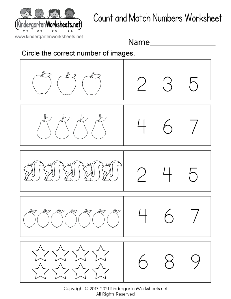 Free Printable Count And Match Numbers Worksheet intended for Free Printable Preschool Worksheets Numbers