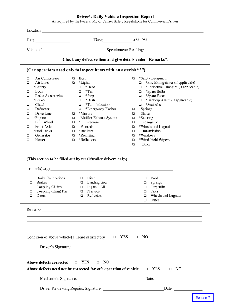 Free Printable Dot Pre Trip Inspection Form Pdf: Fill Out & Sign with Free Printable Dot Pre Trip Inspection Form