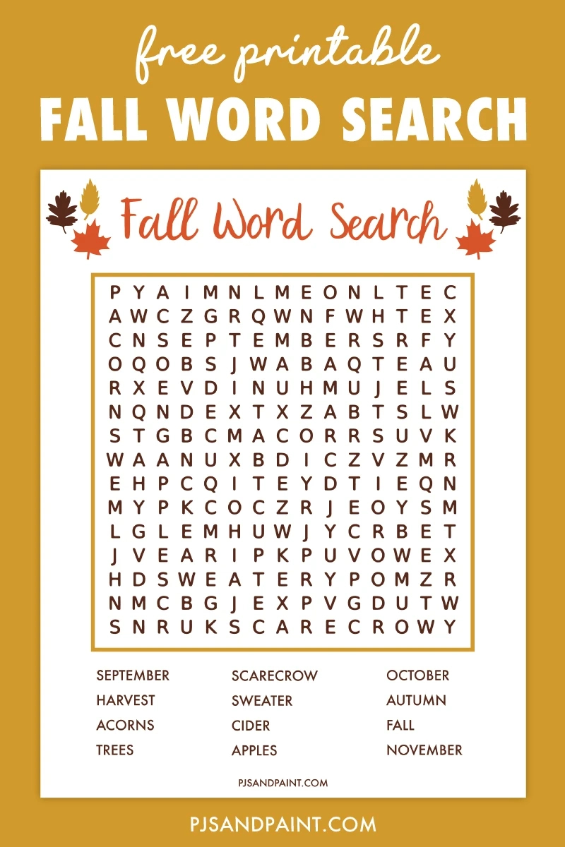 Free Printable Fall Word Search - Pjs And Paint throughout Free Printable Fall Word Search