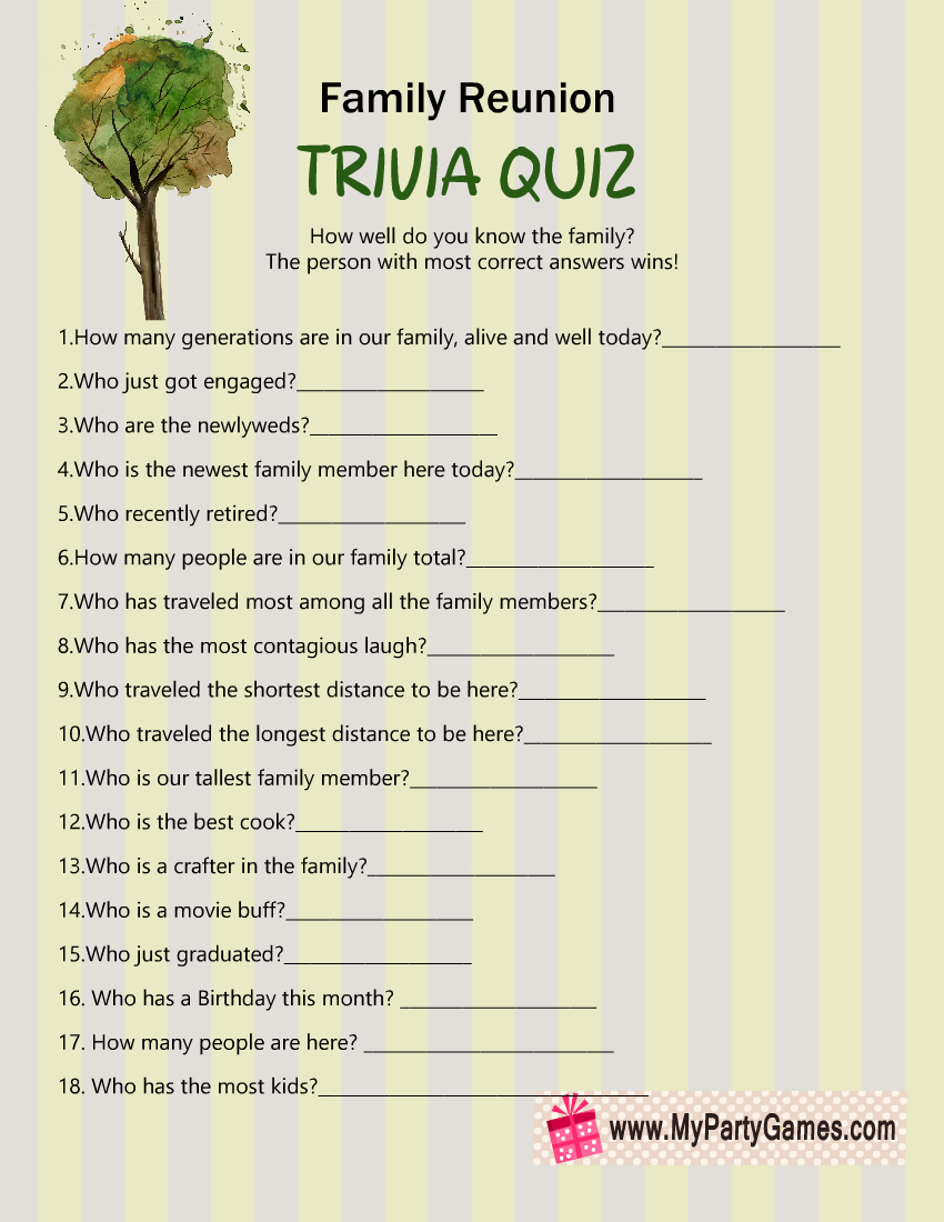 Free Printable Family Reunion Trivia Quiz in Free Printable Family Reunion Games