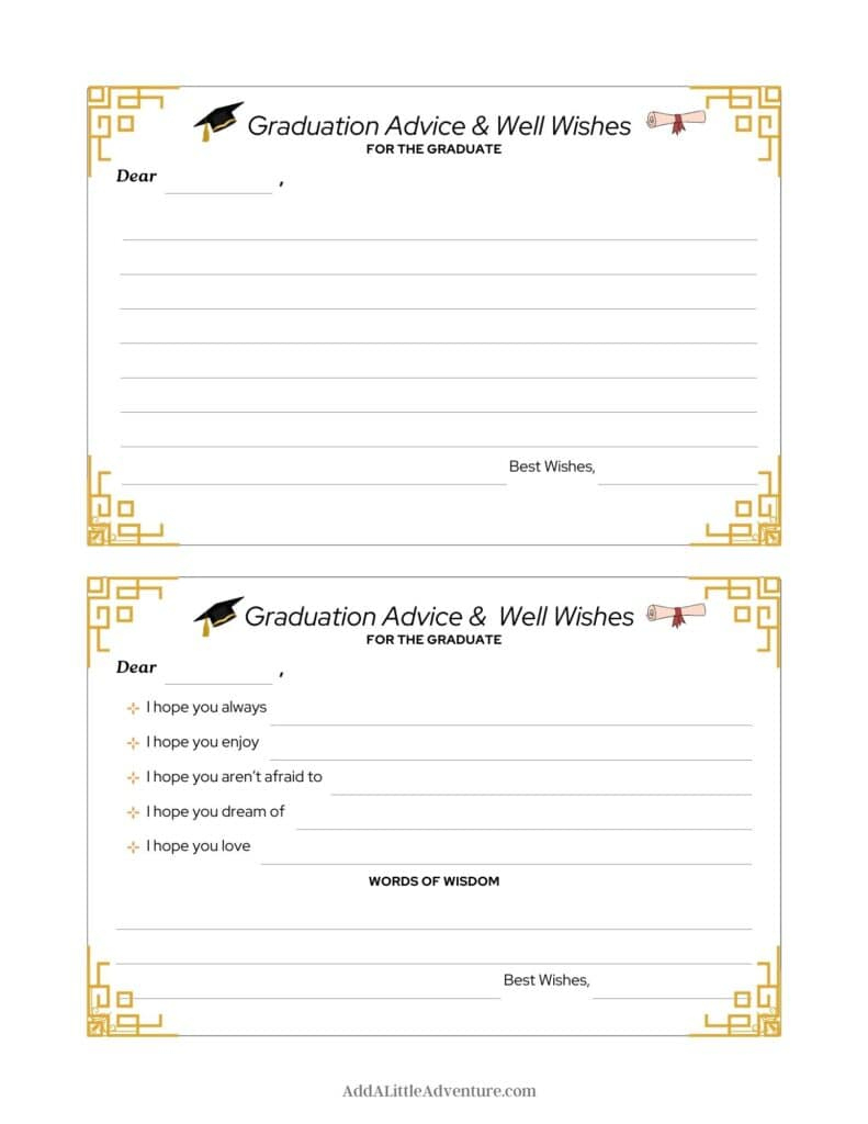 Free Printable Graduation Advice Cards For Graduation Parties within Free Printable Advice For The Graduate Printable