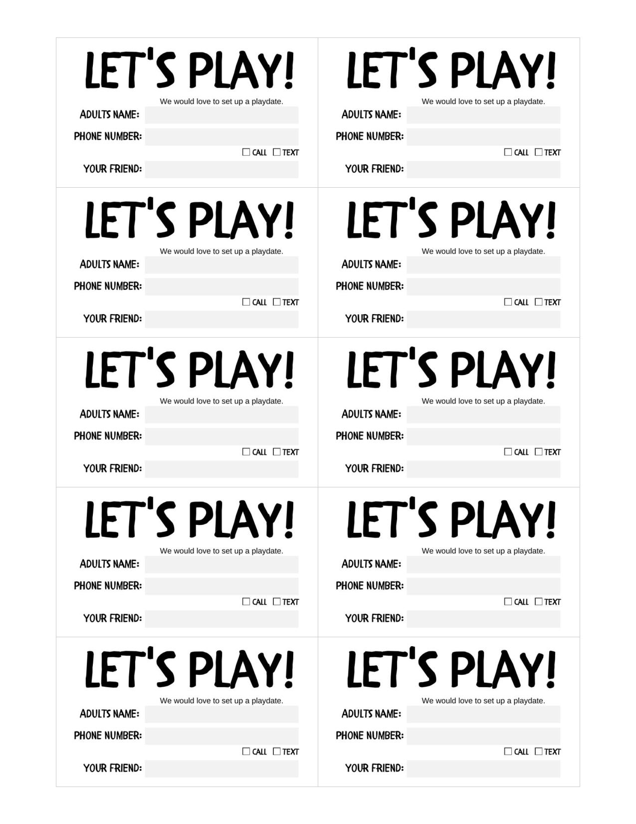 Free Printable Play Date Calling Cards - Sincerely Saturday for Free Printable Play Date Cards