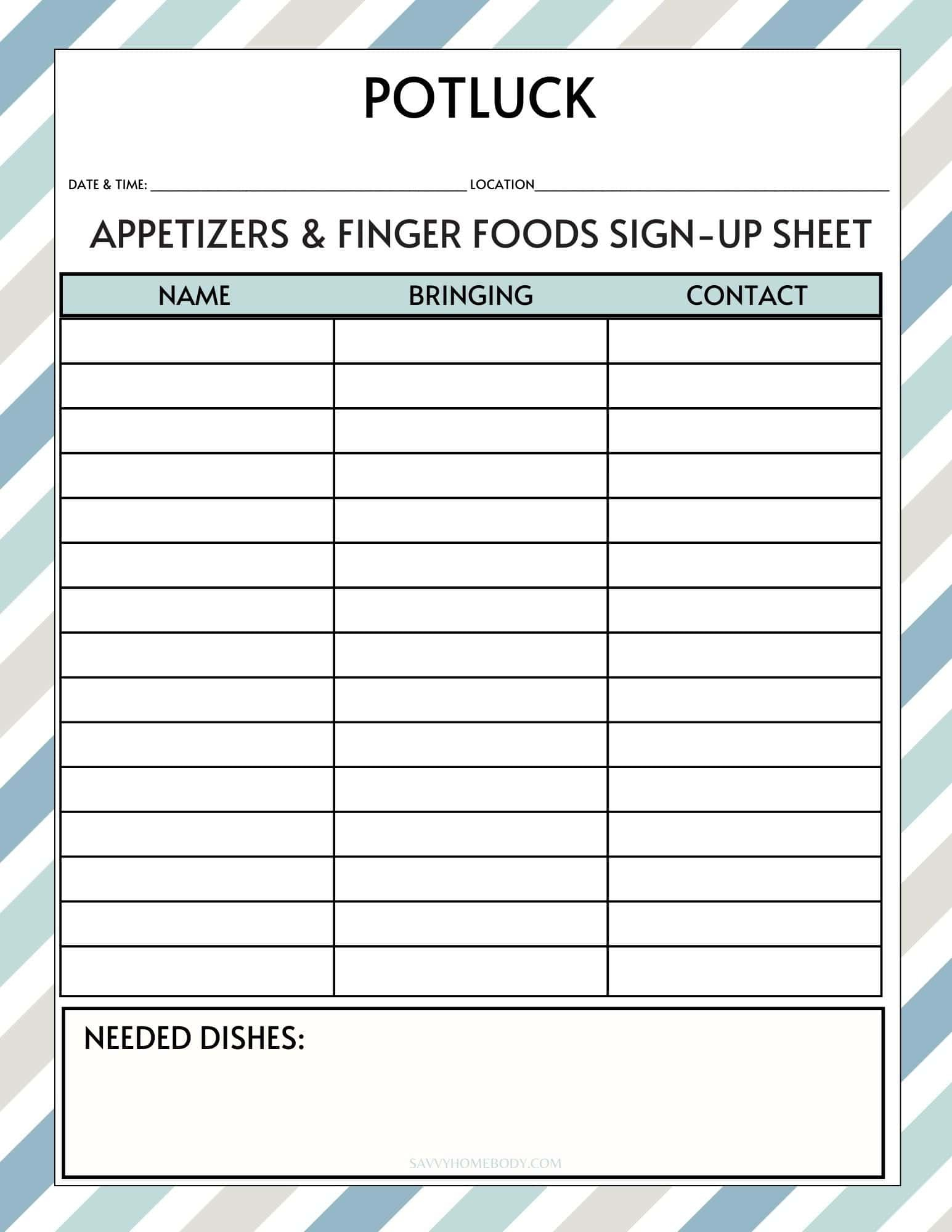 Free Printable Potluck Sign Up Sheets pertaining to Printable Potluck Sign Up Sheet