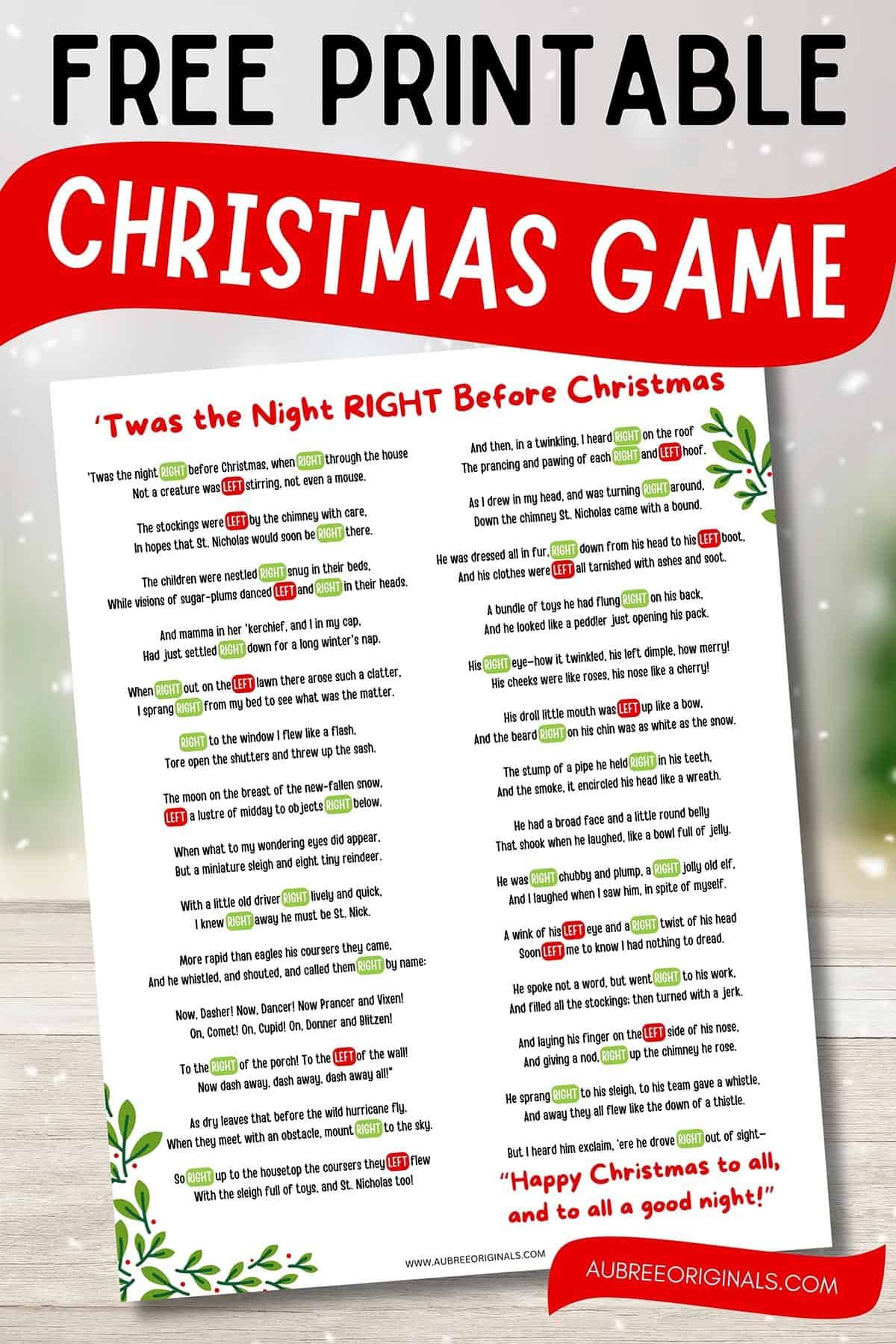 Free Printable Right Left Christmas Game Story - Aubree Originals in Twas the Night Before Christmas Left Right Game Free Printable