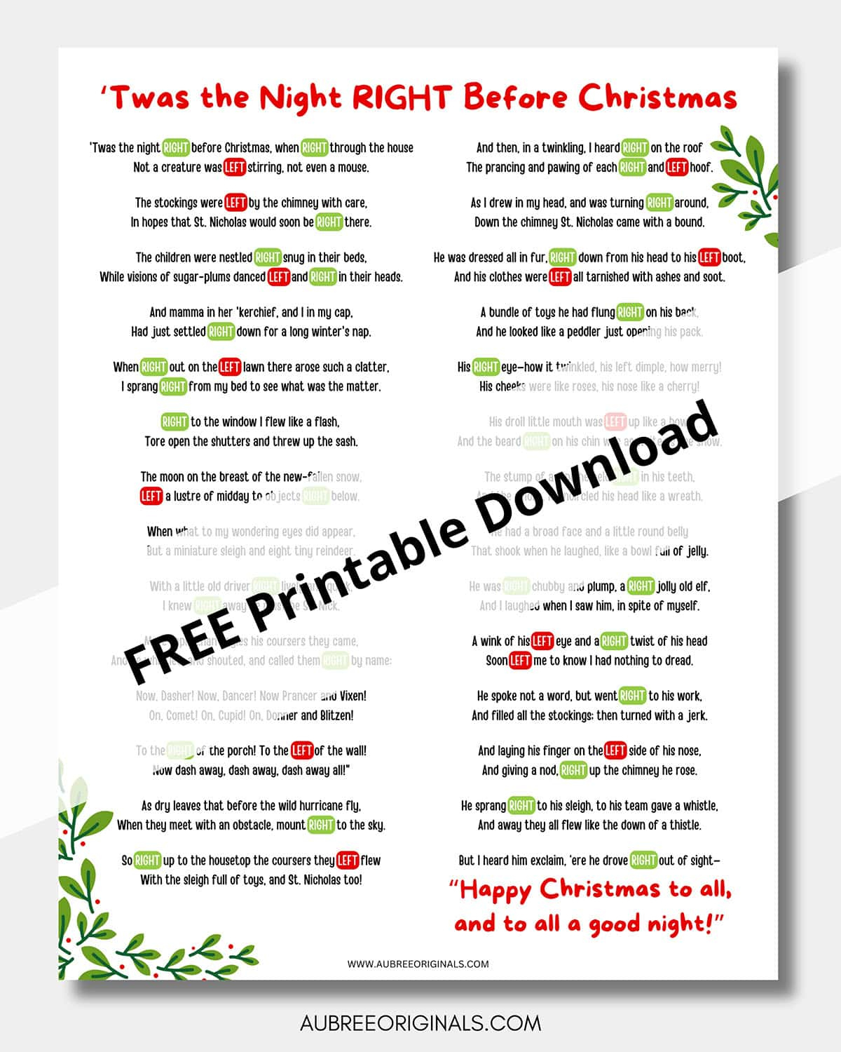 Free Printable Right Left Christmas Game Story - Aubree Originals throughout Twas The Night Before Christmas Left Right Game Free Printable