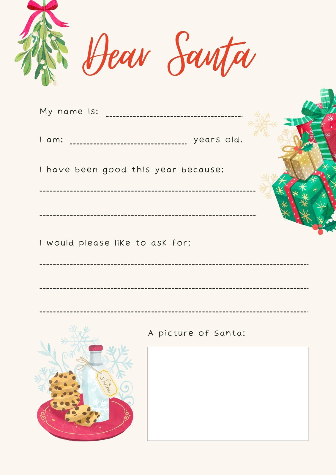 Free Printable Santa Letter Templates You Can Customize | Canva intended for Free Printable Santa Christmas List