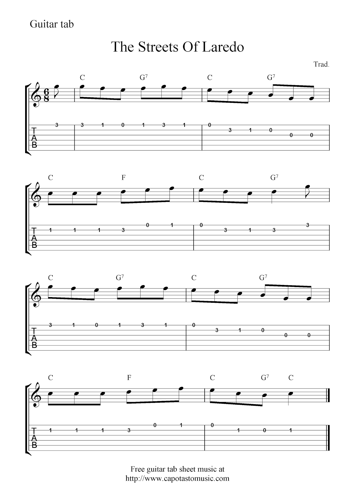 Free Printable Sheet Music For Guitar in Free Printable Guitar Sheet Music