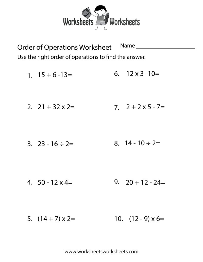 Free Printable Simple Order Of Operations Worksheet inside Free Printable Order of Operations Worksheets