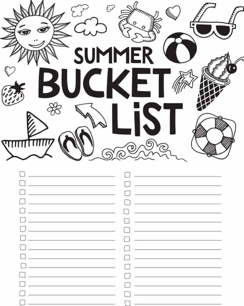 Free Printable Summer Bucket List Coloring Page for Summer Bucket List Printable Free