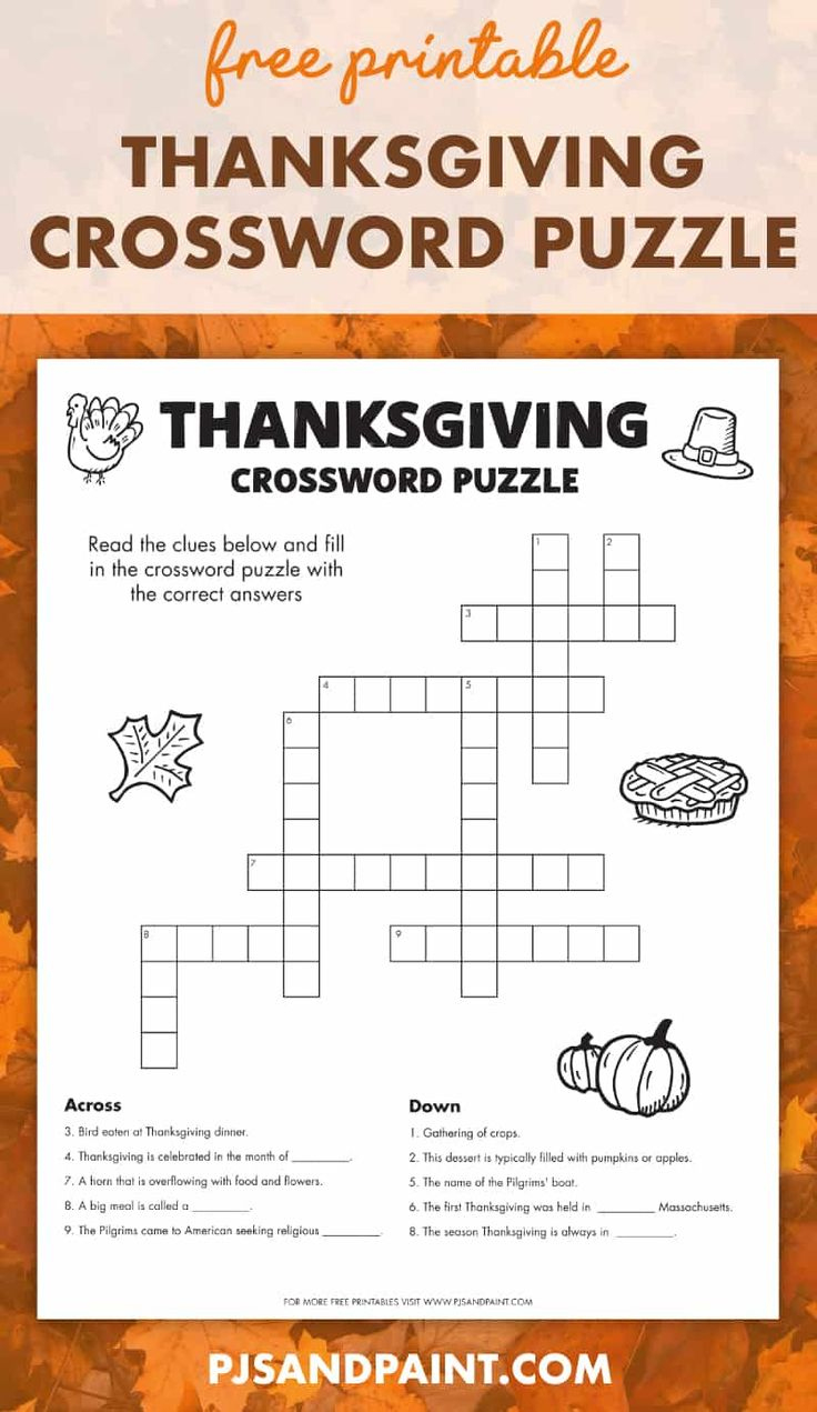 Free Printable Thanksgiving Crossword Puzzle with Free Printable Crossword Puzzles For Thanksgiving