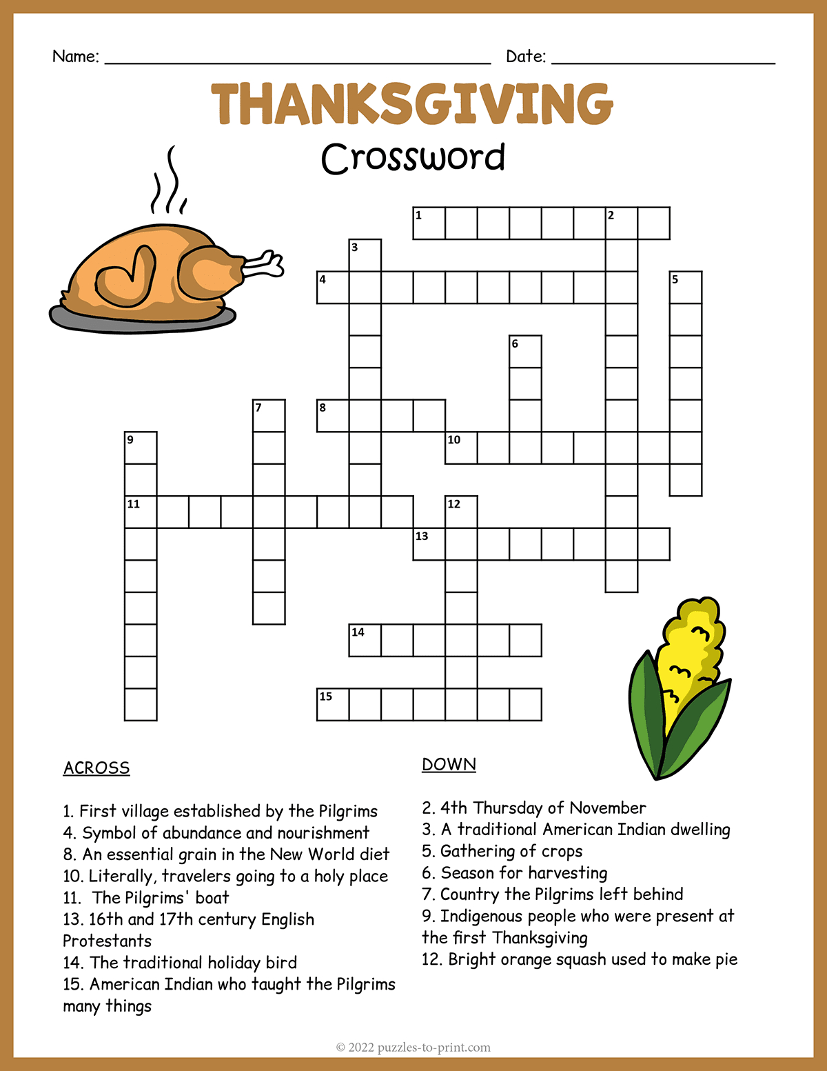 Free Printable Thanksgiving Crossword with regard to Free Printable Crossword Puzzles For Thanksgiving